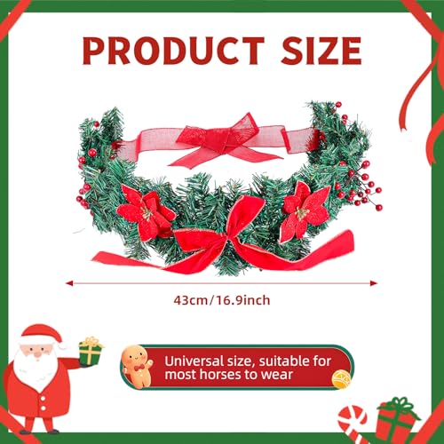 Dingion Christmas Wreath Horse Christmas Horses Neck Garland 16.9 Inches Artificial Outdoor Garland Horse Costume Rustic Farmhouse Decor for Xmas Holiday Party Parades Supplies(Berry Poinsettia Style) - style: Berry Poinsettia Style