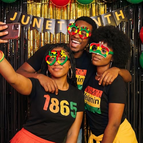 32 Pcs Juneteenth Party Decorations Paper Eyeglasses Black History Month African American Accessories Pan African Flag Photo Booth Props 1865 Freedom Day Celebration Party Supplies - style: Juneteenth
