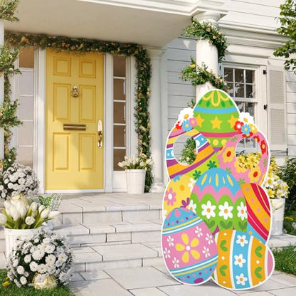 Capoda 60'' Easter Egg Yard Decorations Life Size Easter Egg Face Yard Sign Decor Stand Up Cardboard Cutout Photo Props for Spring Garden Lawn Decor Hunt Game Party Supplies - style: Easter Egg