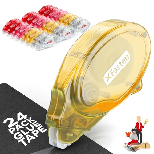 XFasten Double Sided Tape for Scrapbooking, 8mm x 30ft 24-Pack Multicolor Adhesive Tape Roller Runner, Jam-Free Craft Tape Ideal Scrapbook Album Kit - color: Multicolor Shell (Clear Tape), size: 24-Pack, 0.3-inch by 360-Inch