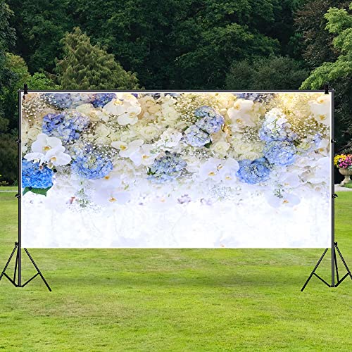AOFOTO 15x8ft Beautiful White Blue Flowers Background for Wedding Photography Ladies Tea Party Girls Portrait Lovers Annivery Floral Backdrop Valentine Kids Adults Woman Mom Photo Studio Props - size: 15x8ft