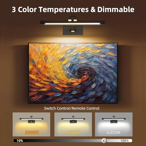 16“ Picture Lights for Wall, 8000mAh Rechargeable Wireless Picture Light with Remote, Dimmable 3 Colors LED Art Lighting for Paintings Frame Poster Dartboard Gallery Light, Black Gold - color: Black Gold, size: 16 Inch