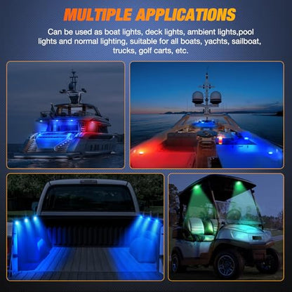 Nilight Marine Boat Light 4 PCS 10LED RGB Wireless Cabin Ambiance Multi Color Exterior Deck Lights Remote Control Submersible for Pontoon Sailboat Yacht Skeeter Fishing Bass Boats - color: 4PCS RGB Boat Light