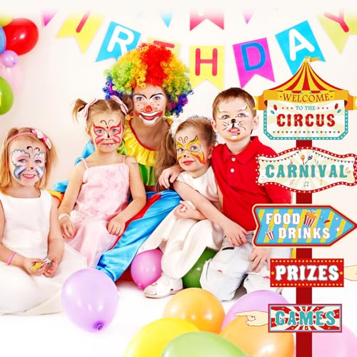 Hooqict 20 Pieces Carnival Decorations Circus Theme Party Directional Signs Carnival Party Signs Welcome to The Circus for Kids Carnival Birthday Party Decorations Supplies - style: Carnival