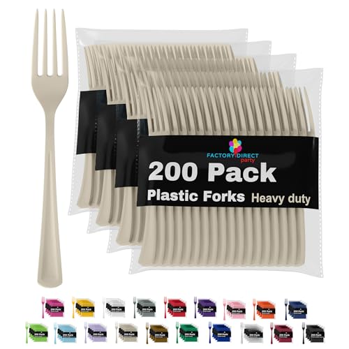 Party Solids Ivory Plastic Forks 200 Pieces Ivory Forks Disposable Utensils Heavy Duty Plastic Cutlery Set Disposable Cutlery Sets Flatware Sets Silverware Set Party Supplies & Party Tableware - color: Ivory