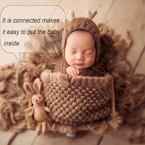 Zeroest Baby Photography Props Basket Braid Wool Wrap Newborn Photo Shoot Baskets Filler Posing Stuffer Background Blanket (Coffee) - color: Coffee