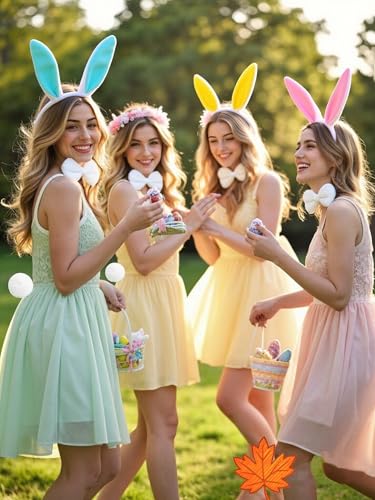 18 Pcs Easter Bunny Ears Headbands Bowtie Tail Costume Set for Women Accessories Supplies Photo Prop Easter Halloween Party Cosplay