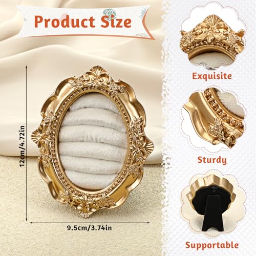 Oqqlin Vintage Ring Holder, Gold Oval Ring Holder with Suede Interior 4.72 x 3.74 Inch Jewelry Display Organizer for Wedding, Ceremonies, Birthday