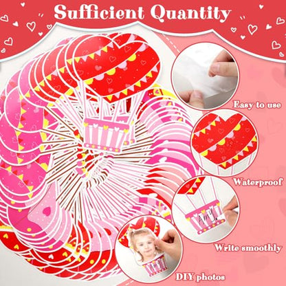 60pcs Valentine's Day Theme DIY Cutouts Hot Air Balloon Bulletin Board Decoration Set Heart Shape Balloon Paper Cut-Outs Decor for Valentines Classroom DIY Photo Craft Party School Wall Door Supplies - style: Valentine's Day Hot Air Balloon