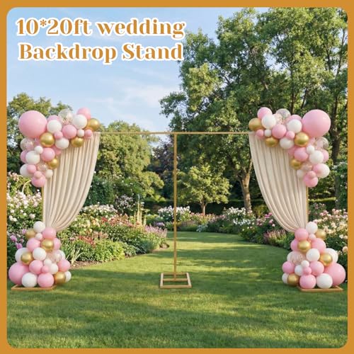 Novabright 10x20ft Backdrop Stand Heavy Duty Pipe and Drape Backdrop Stand for Wedding and Ceremonies, Adjustable Pipe Kit Curtain Frame for Wedding Party Celebration Photography Stage(Gold)