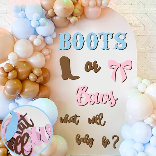 Wooden Gender Reveal Sign Stickers What Will Baby Be Balloon Arch Signs Boots or Bows Gender Reveals Party Decoration Supplies Baby Shower Backdrop Decals Boy or Girl Sticker He or She Welcome Sign - color: Brown & Pink Boots Or Bows Sign