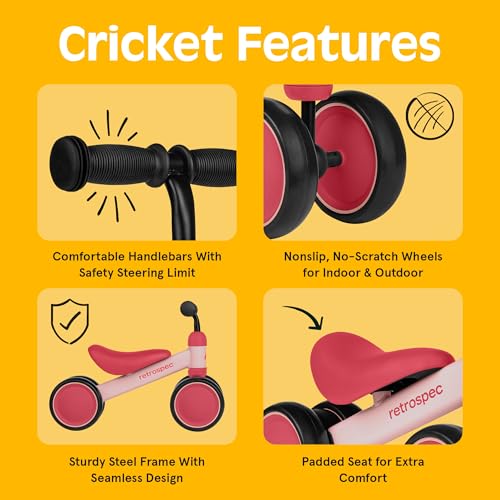 Retrospec Cricket Baby Balance Bike, 4-Wheel Ride-On Toy for Ages 12-24 Months – First Bike & Toddler Bike for 1 Year Old Boys & Girls, First Birthday Gift - color: Blush