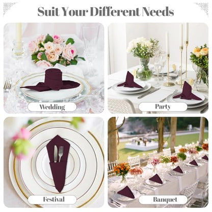 PLOYMONO Burgundy Heavy Duty Cloth Napkins - 17 x 17 Inch Solid Washable Polyester Dinner Napkins - Set of 8 Napkins with Hemmed Edges - Great for Weddings, Parties, Banquets Dinner & More - color: Burgundy