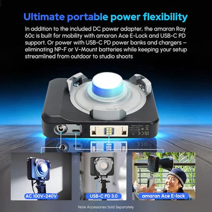 Amaran Ray 120c RGB Video Light,120w Portable Studio Photography Light CCT 1,800K-20,000K with Softbox Portable Bag for YouTube,TikTok,Live Streaming,Weddings,Vlog