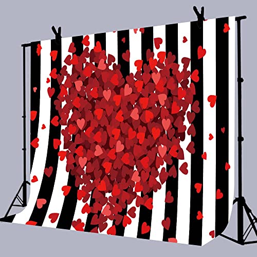 Red Hearts Backdrop for Wedding Anniversary 7X5FT Black White Striped Background Romantic Patry Banner Photo Booth Props RBJMYLU53 - size: polyester microfiber fabric-7x5ft
