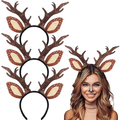 4 Pack Deer Antler Headbands Deer Costume Women's Fawn Horn Headband Reindeer Headband with Antler Ears Animal Cosplay Costume for Halloween Christmas Party Favors