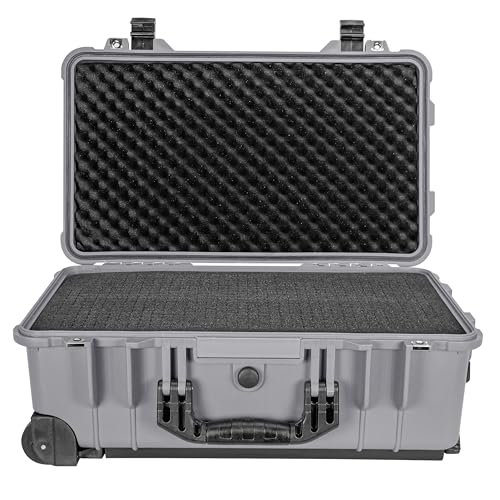 Eylar 22" Carry-On Travel Roller Gear, Camera, Drones, Tools, Equipment Hard Case Waterproof with Foam (Gray) - color: Gray