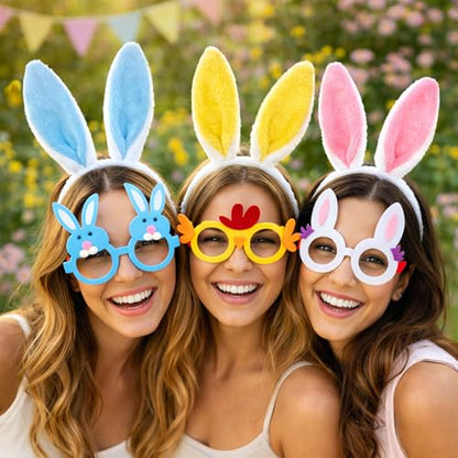 Easter Headbands and Glasses Set, 6PCS Bunny Ear Headbands & Funny Easter Glasses, Cute Photo Props for Easter - color: B