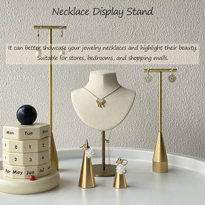 Necklace Display Stand For Selling Velvet Chain Jewelry Bust Holder Organizer With Stainless Steel Stand Jewelry Display - color: Green-7.08in