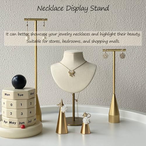 Necklace Display Stand For Selling Velvet Chain Jewelry Bust Holder Organizer With Stainless Steel Stand Jewelry Display - color: Navy-Blue-7.08in