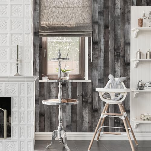 Peel and Stick Wood Wallpaper Grey/Black Vinyl 17.3"×1200" Contact Paper Self Adhesive Thick Waterproof Self Adhesive for Cabinets liveroom - color: Grey/Black, size: 17.3" x 1200"
