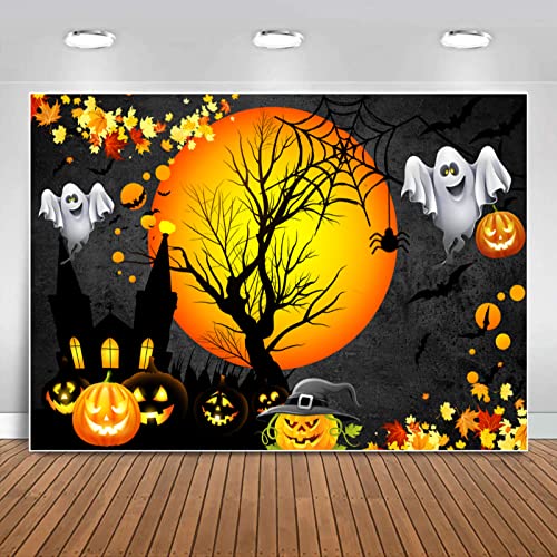 Sensfun Halloween Backdrop for Moon Night Pumpkin Ghost Castle Photography Background Kids Adult Trick Or Treat Party Banner Photo Booth Supplies 5x3ft - size: 5X3ft