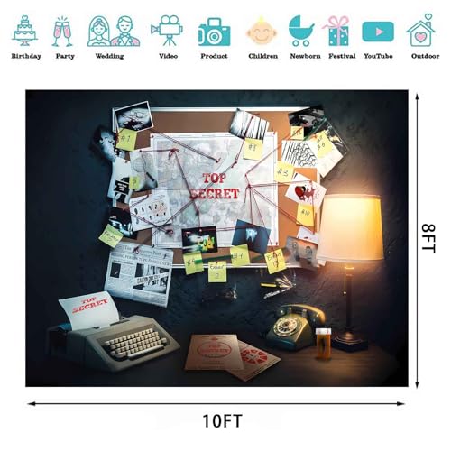 Detective Backdrop, 10x8ft Agent Spy Theme Top Secret Police Office Investigation Photography Background Crime Clue Evidence Murder Mystery Party Decorations Photo Booth Props - size: 10x8