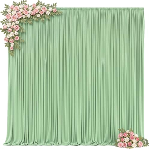 10x8ft Sage Green Backdrop Curtain for Parties Wrinkle Free Fabric Backdrop Curtain Birthday Party Photo Backdrop Drapes for Wedding Baby Shower Bridal Shower Photography Back Drop 2 Panels 5x8FT - color: Sage Green, size: 10 ft X 8 ft(2 Panels 5ft X 8ft)