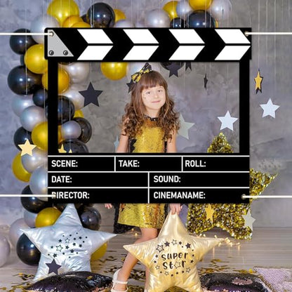 Fabric Movie Night Large Photo Booth Props 39 x 59 Inch Movie Theater Picture Selfie Frame Cinema Photo Frame Background Banner Backdrop for Family Holiday Birthday Baby Shower Party Supplies