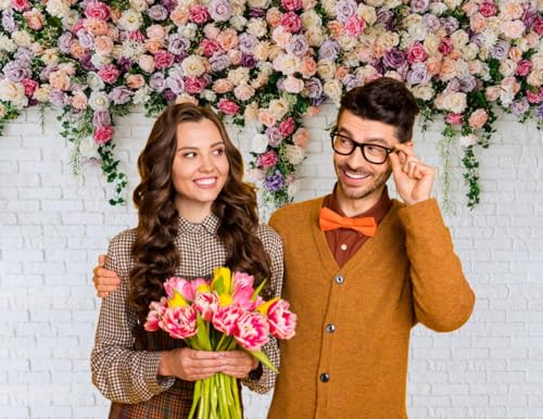 10X10FT White Brick with Flowers Backdrop Occasions Mother's Day Wedding Bridal Shower Birthday Party Banner Background Supplies DH-357 - size: 10X10FT
