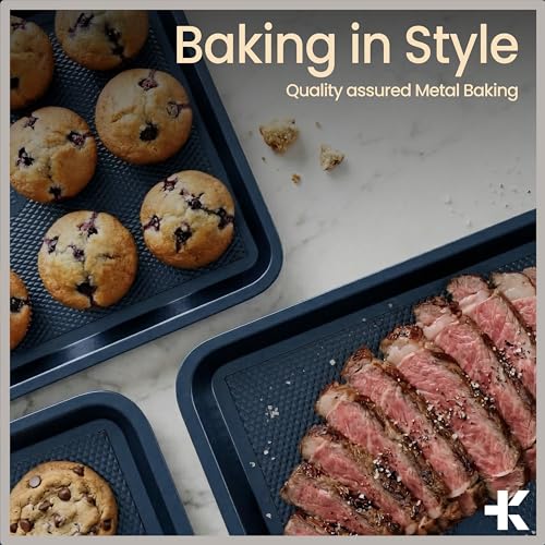 Diamond Bottom Cookie Sheet Set of 2, Nonstick Blue Carbon Steel Baking Pans for Crisp Baking, Space-Saving Stackable Trays, PFOA, PFOS, PTFE Free, Oven Safe Up to 450°F, Small & Medium Pans - color: Blue, size: Pack of 2