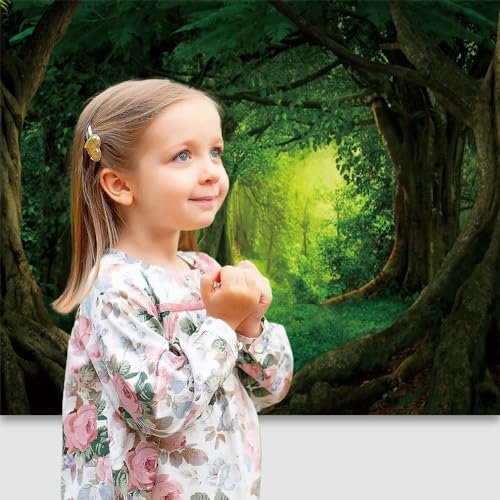 10x8ft Green Jungle Forest Backdrop for Birthday Enchanted Evergreen Forest Jungle Natural Scenery Photography Background Children Baby Wild One 1st Smash Church Sanctuary Decor - color: Green Jungle Forest, size: 10x8ft