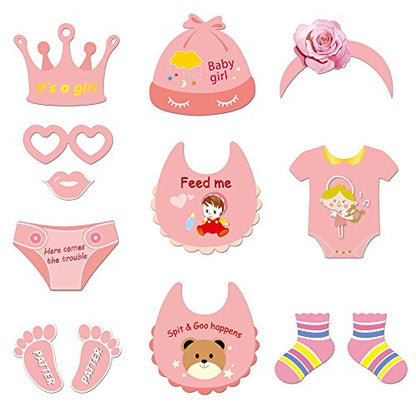 It's a Girl Photo Booth Prop (53Count), Konsait Baby Shower Pink Lovely Baby Bottle Masks Photobooth Props with Sticks for Baby Shower Accessories Newborn Girl Gift Party Favor Supplies Ideas
