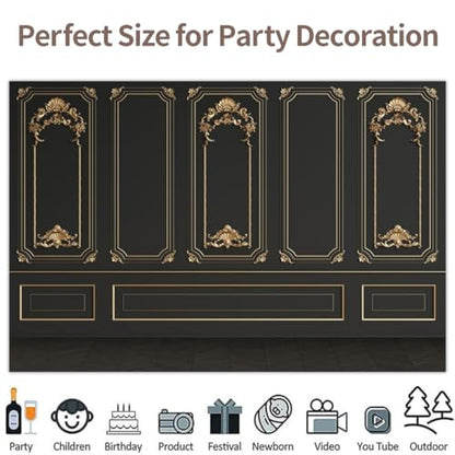 Great 20s Backdrop 10x6.5ft Vinyl Roaring 1920s Party Photography Background Luxury Black Gold Masquerade Wall Art Decor Dance Prom Photo Props - size: 10x6.5ft