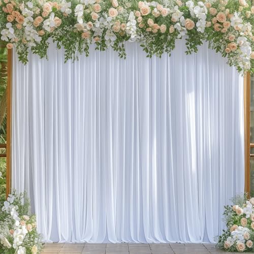 White Backdrop Curtains for Wedding, Wrinkle Free Polyester Photography Backdrop Drapes 8x10FT Photo Backdrop for Baby Shower Birthday Parties Stage Photoshoot Background Decorations 4x10ft,2 Panels - color: White, size: W4' x H10'(2 Panels)