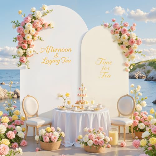 White and Beige Arch Backdrop Cover for Wedding, 7.2FT 6FT Set of 2 Stretchy Spandex Fitted Arch Stand Cover for Baby Shower, Birthday Party Decor, Chiara Backdrop Cover with Double-Sided Design - color: White+Beige