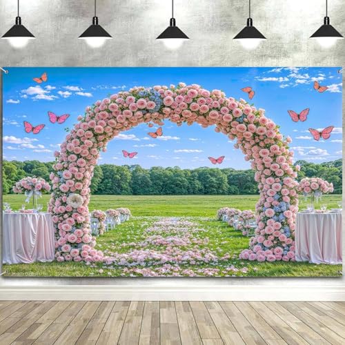 5X3ft Pink Lavender Wedding Backdrop Bridal Shower Rose Flower Photography Background Romantic Floral Garland for Girl Woman Wedding Bridal Party Backdrops Wall Photo Studio Shoot - color: Pink, size: 5X3FT