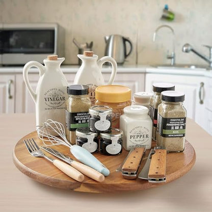 Acacia Wood Lazy Susan Wood Turntable Tray Cabinet Organizer, 16" - size: 16"-wood