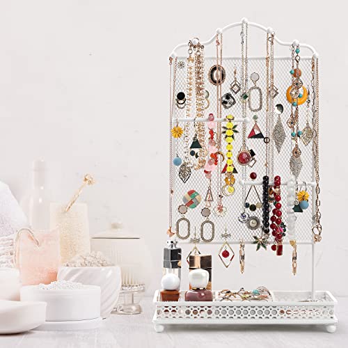 Meangood Jewelry Organizer Stand, Earring Holder Rack for Hanging Earrings Necklace Bracelets Watches Jewelry Display Large Rings Storage as Women Gift (White) - color: Earring White
