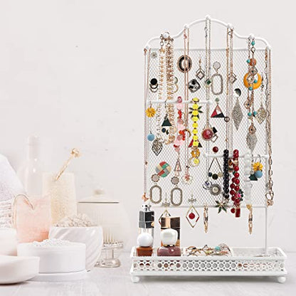 Meangood Jewelry Organizer Stand, Earring Holder Rack for Hanging Earrings Necklace Bracelets Watches Jewelry Display Large Rings Storage as Women Gift (White) - color: Earring White