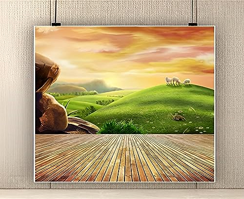 AOFOTO 8x8ft Dreamy Pastoral Scenery Photography Girl Backgrounds Cartoon Spring Hillside Meadow Sheep Backdrop with Wood Floor Rosy Clouds Grass Video Baby Kid Portrait Photo Shoot Studio Props Vinyl - size: 8x8ft
