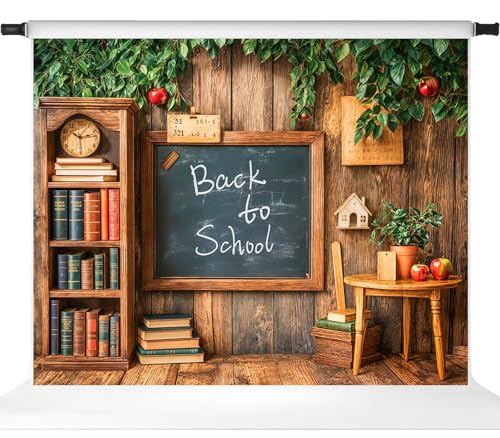 Kate Back to School Photo Backdrop Chalkboard Wood Wall Background Green Leaves Welcome Students to School Photography Backdrops, 10x8ft - size: 10x8ft
