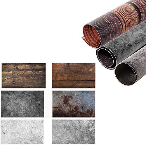 Selens 3pcs Double Sided Photography Background (22x35.4 Inch) 6 Patterns Wood Marble Textures Waterproof Paper Tabletop Backdrop for Food Jewelry Cosmetics Makeup Photo Shoot - color: Set G