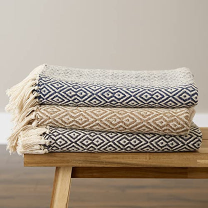 DII Rustic Farmhouse Double Diamond Woven Throw, 50x60, Mineral - color: Mineral