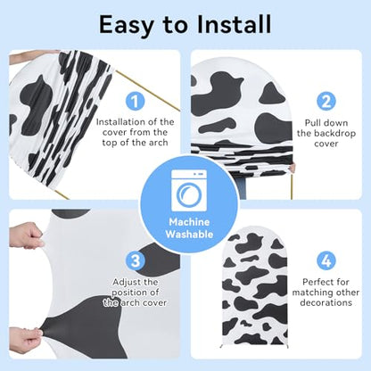 Set of 3 Spandex Arch Backdrop Cover, 7.2ft 6.6ft 6ft Cow Wrinkle Free Fitted Arch Background Cover Farmhouse Style for Birthday Party Photography Arch Background Stand - color: Cow, size: 7.2ft 6.6ft 6ft