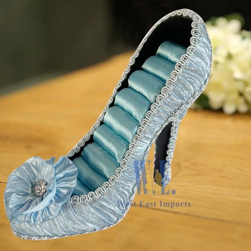 Ring Holder High Heel Shoe Design Fashion Jewelry Organizer Display Birtyday Gift (Blue) - color: Blue