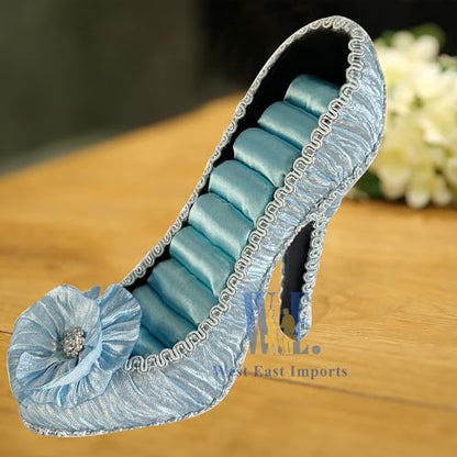Ring Holder High Heel Shoe Design Fashion Jewelry Organizer Display Birtyday Gift (Blue) - color: Blue