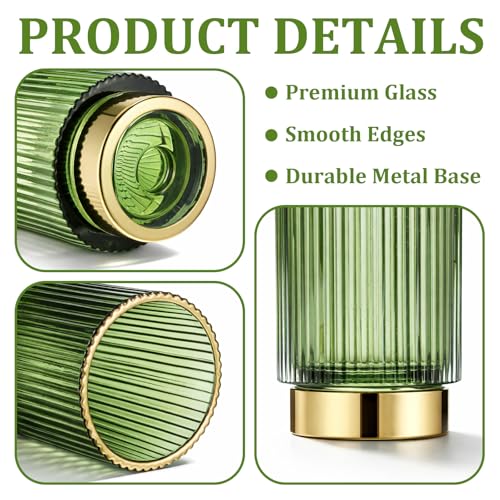 2 Pack Glass Makeup Brush Holder Organizer, Crystal Glass Toothbrush Holders, Desk Pen Pencil Holder, Multifunctional Vintage Brush Cup for Desk Vanity Bathroom Bedroom
