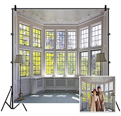 AOFOTO 8x8ft Classic French Pane Bay Window Backdrop Luxury Retro Interior Decoration Floor Lamps Photography Background Modern New Life Furniture Home Lifestyle Estate Photo Studio Props Vinyl - size: 8x8ft