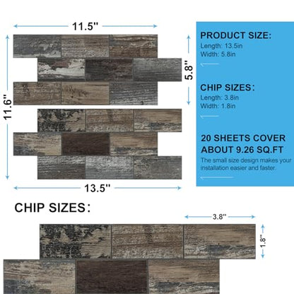 Peel and Stick Backsplash, 20 Sheets Peel and Stick Tile for Kitchen Backsplash, Self Adhesive Waterproof Backsplash Tile, PVC Wall Tile for Bathroom, Laundry Room, RV - color: Old Wood Wood Grain